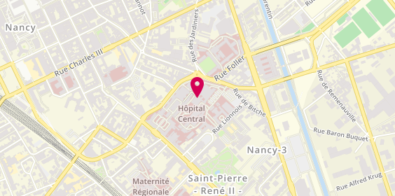 Plan de Centre Hospitalier Régional et Universitaire de Nancy Hôpital Central, 29 avenue du Maréchal de Lattre de Tassigny, 54000 Nancy
